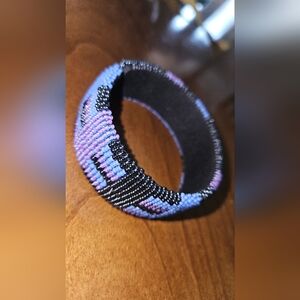 Beaded Cuff Bracelet in Black and Purple from Bali